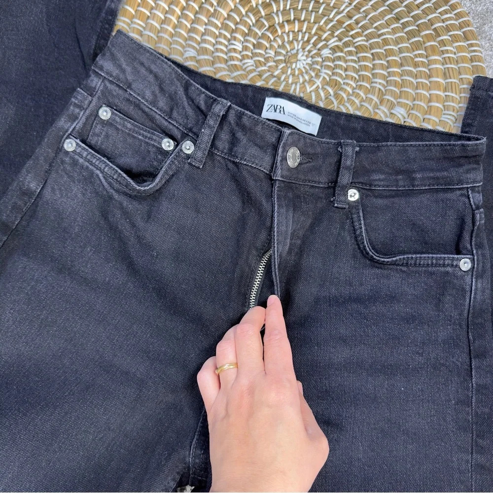 Zara Split Hem Slim Jeans Black High-Rise Full Length Straight Leg Size 6 - Picture 10 of 16